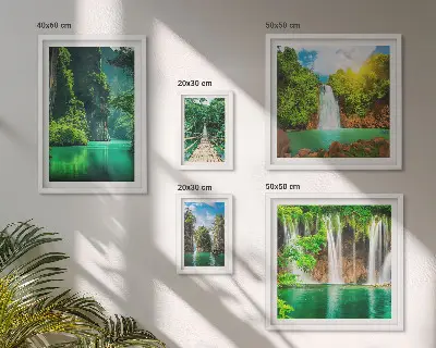 Bilderset für das Sofa mit Motiven von Tropen, Wasserfällen und grüner Natur