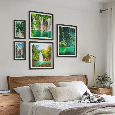 Bilderset für das Sofa mit Motiven von Tropen, Wasserfällen und grüner Natur