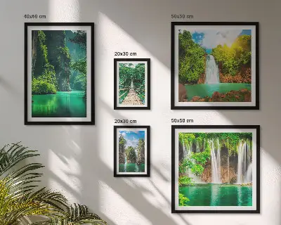 Bilderset für das Sofa mit Motiven von Tropen, Wasserfällen und grüner Natur