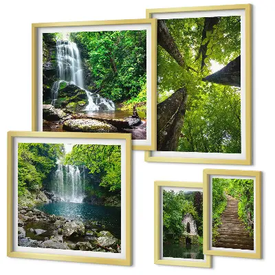 Bildergalerie-Set für die Wand mit grünen Landschaften und Wasserfällen
