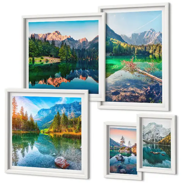 Modernes Wandbilder-Set mit Berglandschaften, Seen und Wäldern