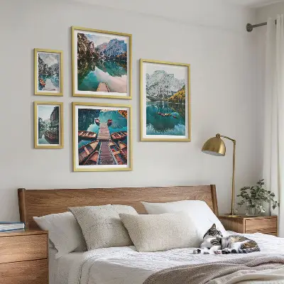 Bilderset Holzboote auf Bergseen fürs Sofa