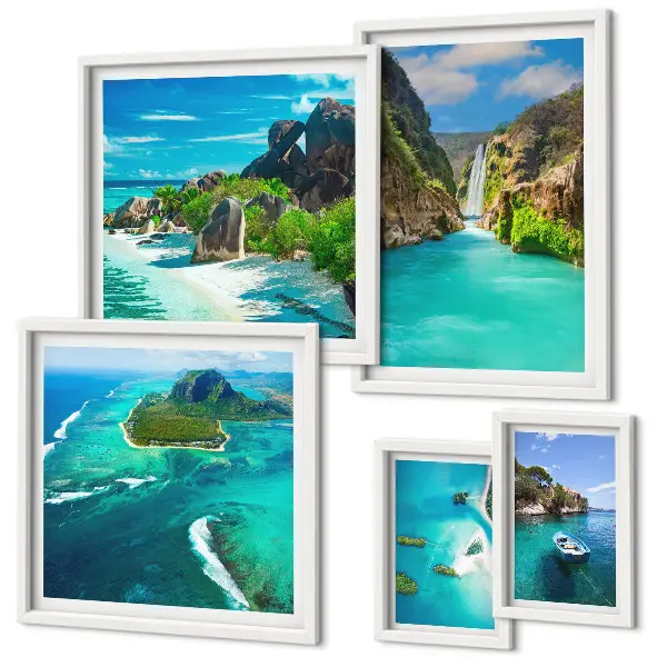 Bildergalerie-Set für die Wand mit tropischen Wasserfällen und Stränden