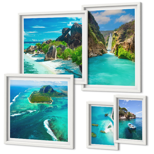 Bildergalerie-set für die wand Tropische Wasserfälle und Strände