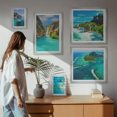 Bildergalerie-Set für die Wand mit tropischen Wasserfällen und Stränden