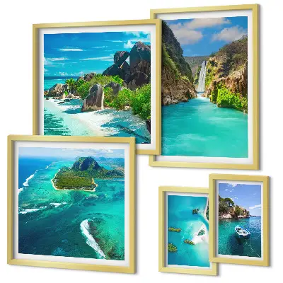Bildergalerie-Set für die Wand mit tropischen Wasserfällen und Stränden