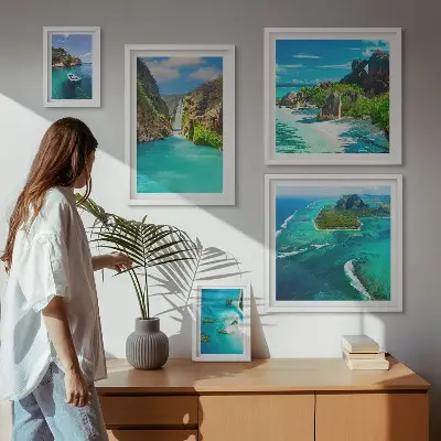 Bildergalerie-Set für die Wand mit tropischen Wasserfällen und Stränden
