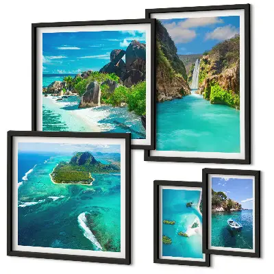 Bildergalerie-Set für die Wand mit tropischen Wasserfällen und Stränden