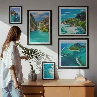 Bildergalerie-Set für die Wand mit tropischen Wasserfällen und Stränden