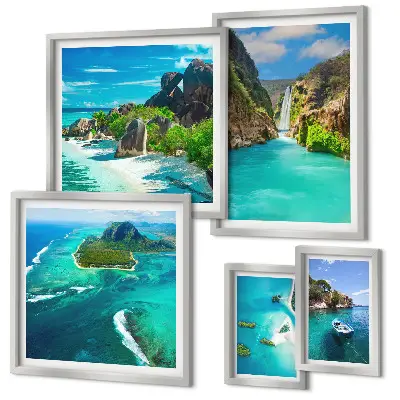 Bildergalerie-Set für die Wand mit tropischen Wasserfällen und Stränden