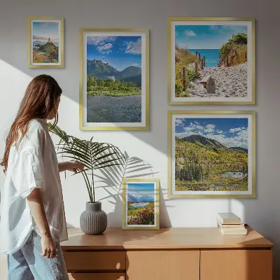 Modernes Wandbilderset mit Motiven von Bergen und Stränden