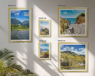 Modernes Wandbilderset mit Motiven von Bergen und Stränden