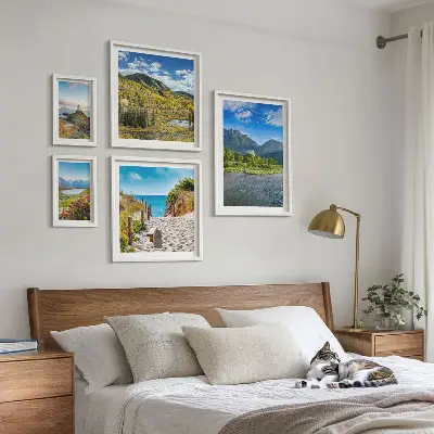 Modernes Wandbilderset mit Motiven von Bergen und Stränden