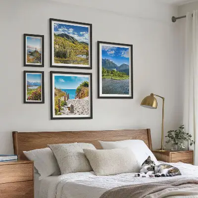 Modernes Wandbilderset mit Motiven von Bergen und Stränden