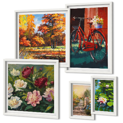 Modernes wandbilder-set Blumen, Fahrräder, malerische Schönheit