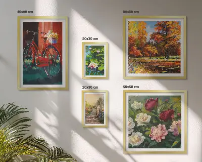 Modernes Wandbilder-Set mit Blumen und Fahrrädern in malerischer Schönheit