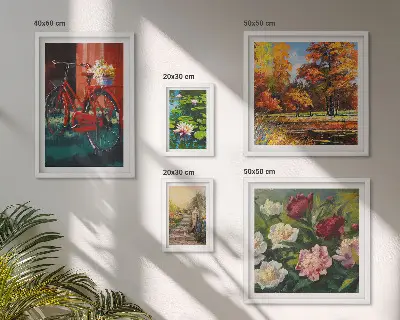 Modernes Wandbilder-Set mit Blumen und Fahrrädern in malerischer Schönheit