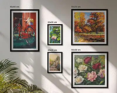 Modernes Wandbilder-Set mit Blumen und Fahrrädern in malerischer Schönheit