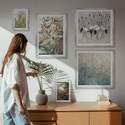 Modernes Wandbilderset mit Motiv von Vintage tropischen Vögeln