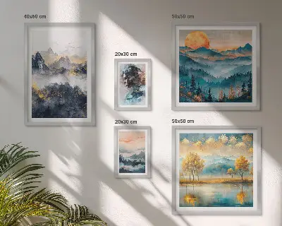 Bildergalerieset für die Wand mit Berglandschaften und Porträts