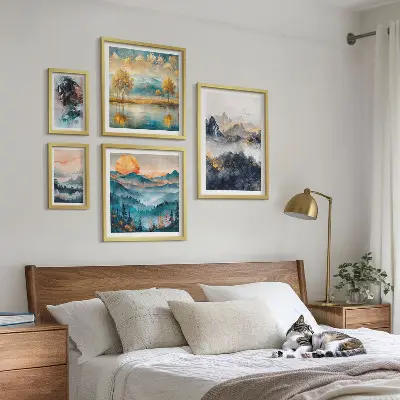 Bildergalerieset für die Wand mit Berglandschaften und Porträts