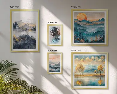 Bildergalerieset für die Wand mit Berglandschaften und Porträts