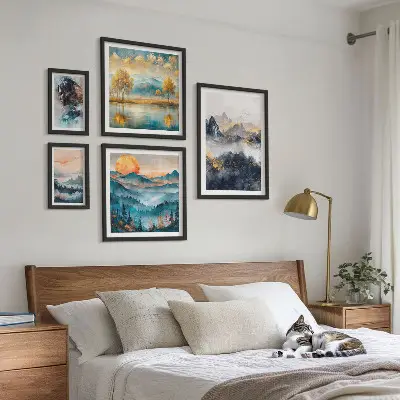 Bildergalerieset für die Wand mit Berglandschaften und Porträts