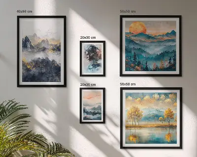 Bildergalerieset für die Wand mit Berglandschaften und Porträts