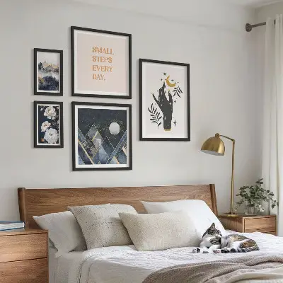 Modernes Wandbilder-Set im Boho-Stil mit Naturmotiven und Schriftzügen
