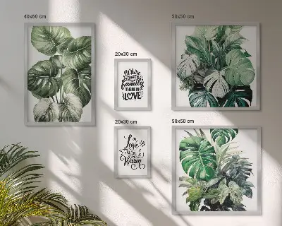 Bilderset fürs Sofa mit Boho-Zitaten und Pflanzenmotiven