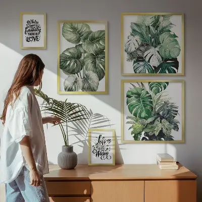 Bilderset fürs Sofa mit Boho-Zitaten und Pflanzenmotiven
