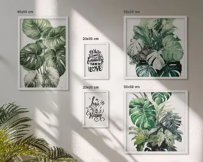 Bilderset fürs Sofa mit Boho-Zitaten und Pflanzenmotiven