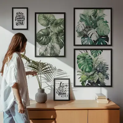 Bilderset fürs Sofa mit Boho-Zitaten und Pflanzenmotiven