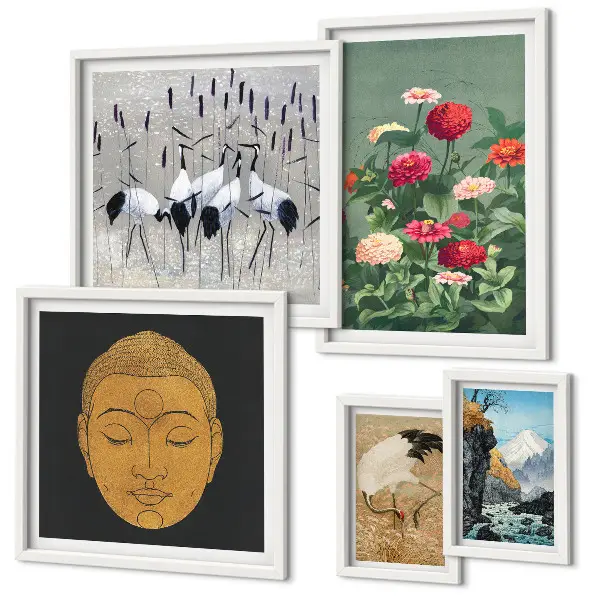 Bildergalerie-Set für die Wand mit asiatischen Landschafts- und Blumenmotiven