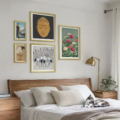 Bildergalerie-Set für die Wand mit asiatischen Landschafts- und Blumenmotiven