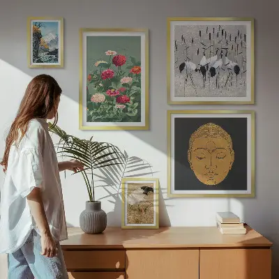 Bildergalerie-Set für die Wand mit asiatischen Landschafts- und Blumenmotiven