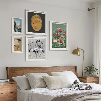 Bildergalerie-Set für die Wand mit asiatischen Landschafts- und Blumenmotiven