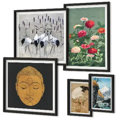 Bildergalerie-Set für die Wand mit asiatischen Landschafts- und Blumenmotiven