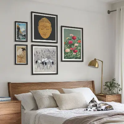 Bildergalerie-Set für die Wand mit asiatischen Landschafts- und Blumenmotiven
