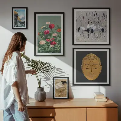 Bildergalerie-Set für die Wand mit asiatischen Landschafts- und Blumenmotiven
