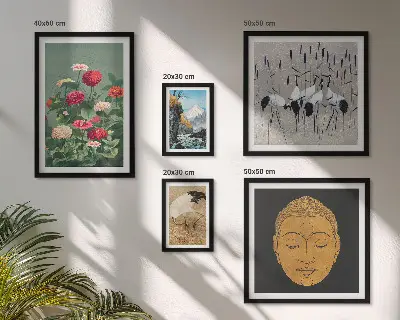 Bildergalerie-Set für die Wand mit asiatischen Landschafts- und Blumenmotiven