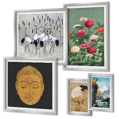 Bildergalerie-Set für die Wand mit asiatischen Landschafts- und Blumenmotiven