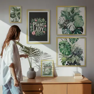 Bilderset fürs Sofa mit grünen Boho-Akzenten