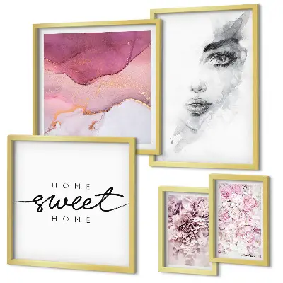 Bildergalerieset für die Wand mit Frauenporträts und Blumen in Pastelltönen
