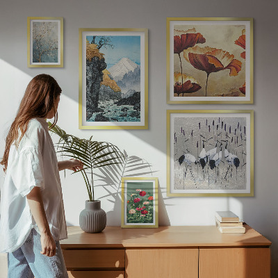 Modernes wandbilder-set Landschaften mit Blumen und Bergen