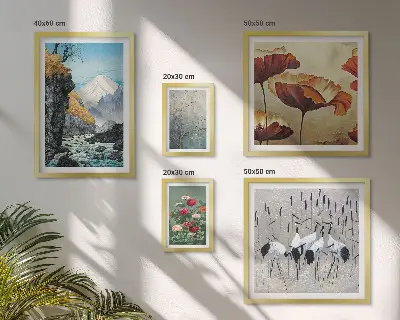 Modernes Wandbilder-Set mit Landschaften von Blumen und Bergen