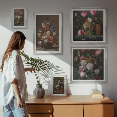Bilderset fürs Sofa mit klassischen Blumenkompositionen