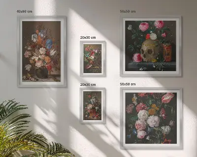 Bilderset fürs Sofa mit klassischen Blumenkompositionen