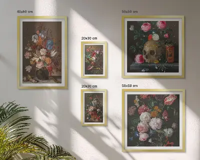 Bilderset fürs Sofa mit klassischen Blumenkompositionen