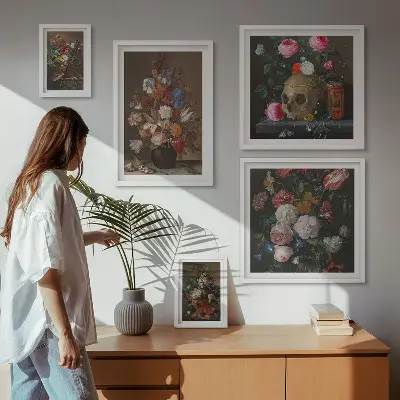 Bilderset fürs Sofa mit klassischen Blumenkompositionen